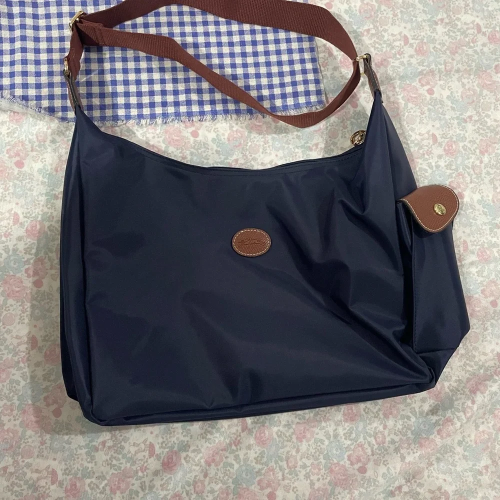 Longchamp Navy Women’s Shoulder Bag with Brown Trim